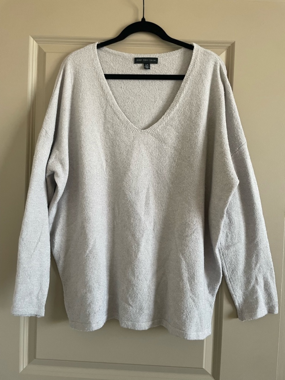 Joan Vass Cream V-Neck Soft Knit Sweater
